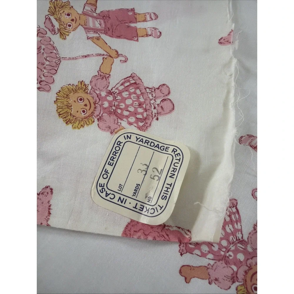 VTG Fabric Raggedy Ann Andy Humpty Dumpty Scary Bunny Mother Goose Pink  65x36